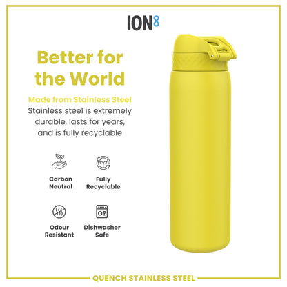 Leak Proof 1 Litre Water Bottle, Stainless Steel, Yellow, 1L