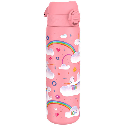 Leak Proof Slim Water Bottle, Stainless Steel, Unicorn Rainbow, 600ml (20oz)