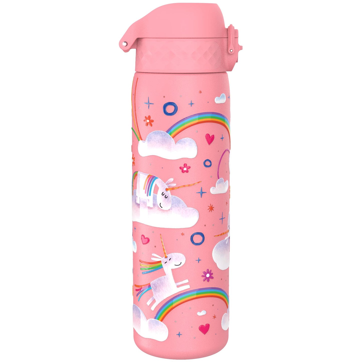 Leak Proof Slim Water Bottle, Stainless Steel, Unicorn Rainbow, 600ml (20oz)