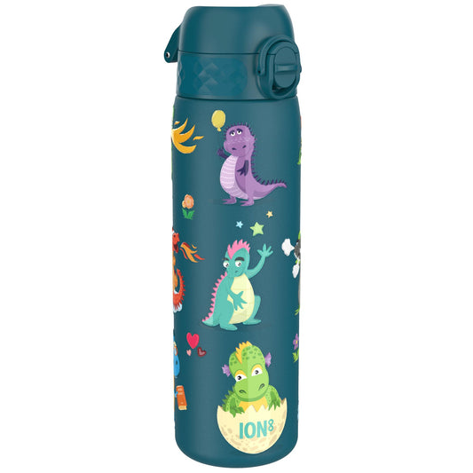 Leak Proof Slim Water Bottle, Stainless Steel, Dragons, 600ml (20oz)