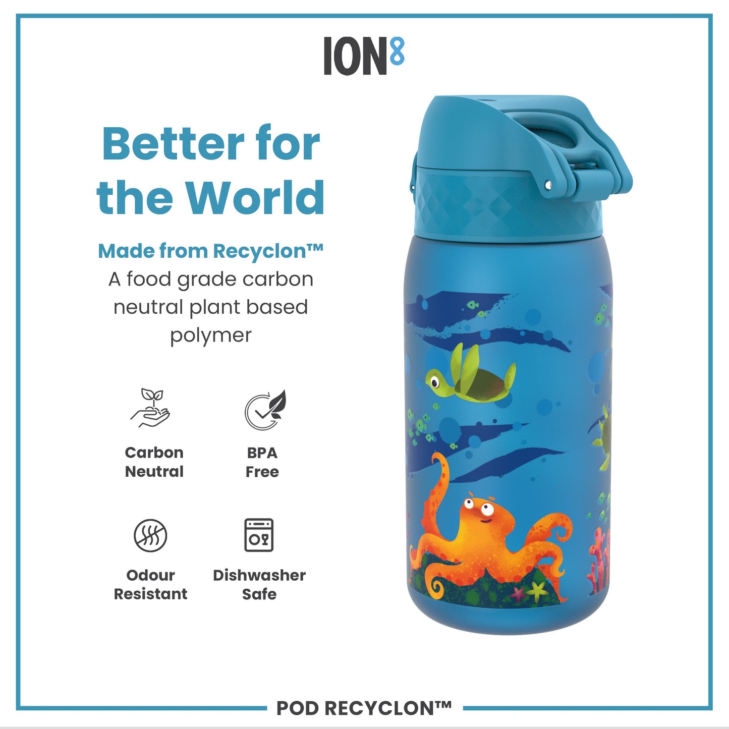 Leak Proof Kids Water Bottle, Recyclon, Sea Turtle, 350ml (12oz)