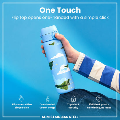 Leak Proof Slim Water Bottle, Stainless Steel, Fighter Jets, 600ml (20oz)