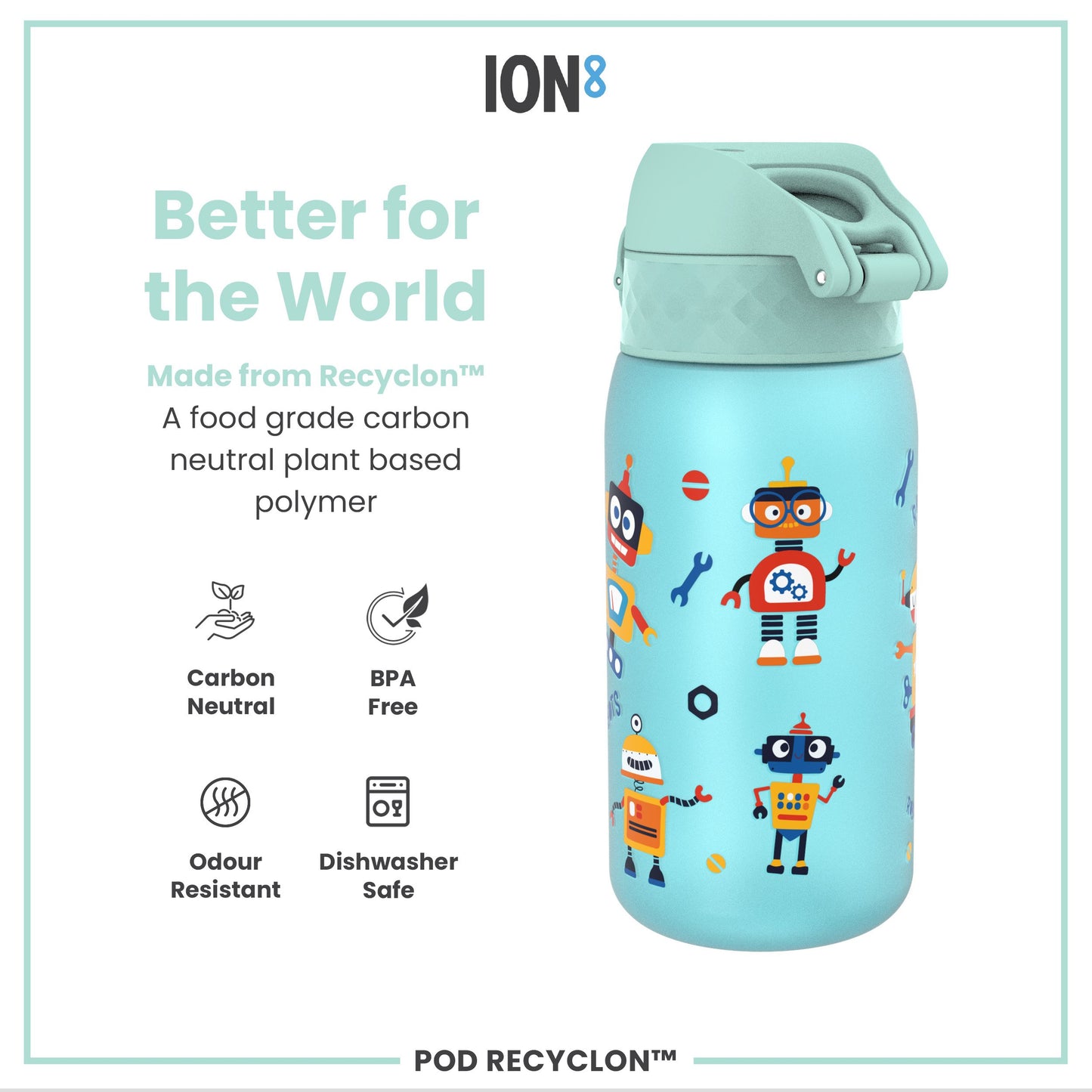 Leak Proof Kids Water Bottle, Recyclon, Robots, 350ml (12oz)