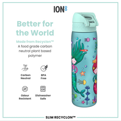 Leak Proof Slim Water Bottle, Recyclon, Mermaids, 500ml (18oz)