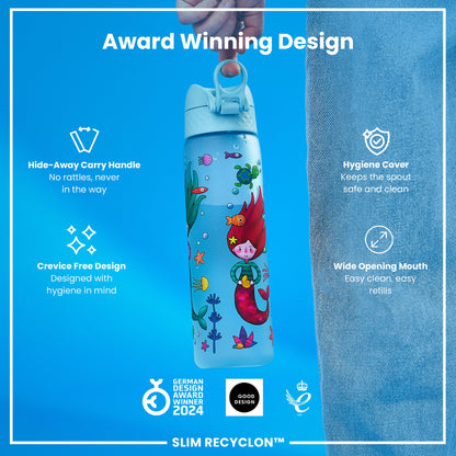 Leak Proof Slim Water Bottle, Recyclon, Mermaids, 500ml (18oz)