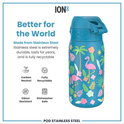 Leak Proof Kids Water Bottle, Stainless Steel, Flamingos, 400ml (13oz)