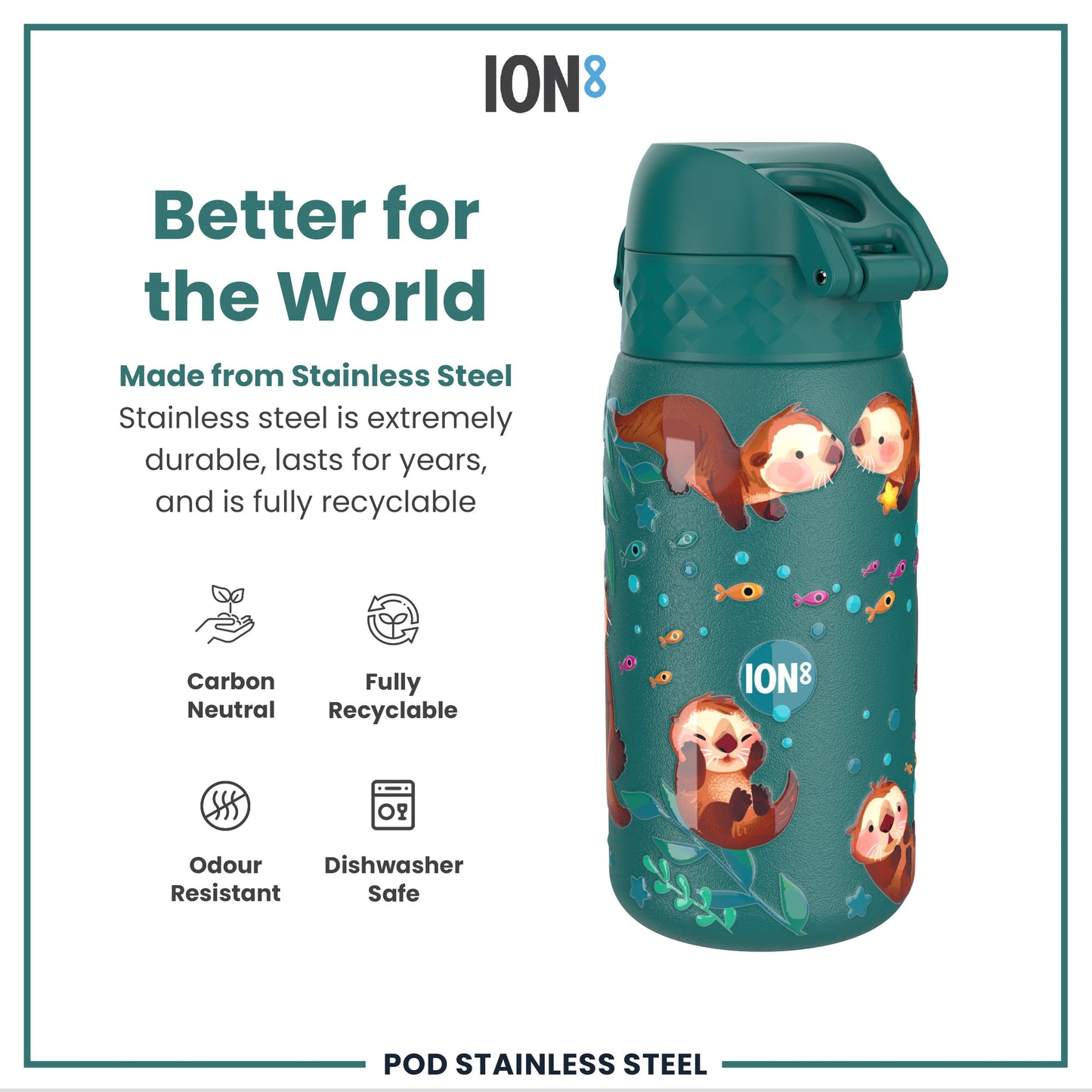 Leak Proof Kids Water Bottle, Stainless Steel, Otters, 400ml (13oz)