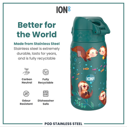 Leak Proof Kids Water Bottle, Stainless Steel, Otters, 400ml (13oz)