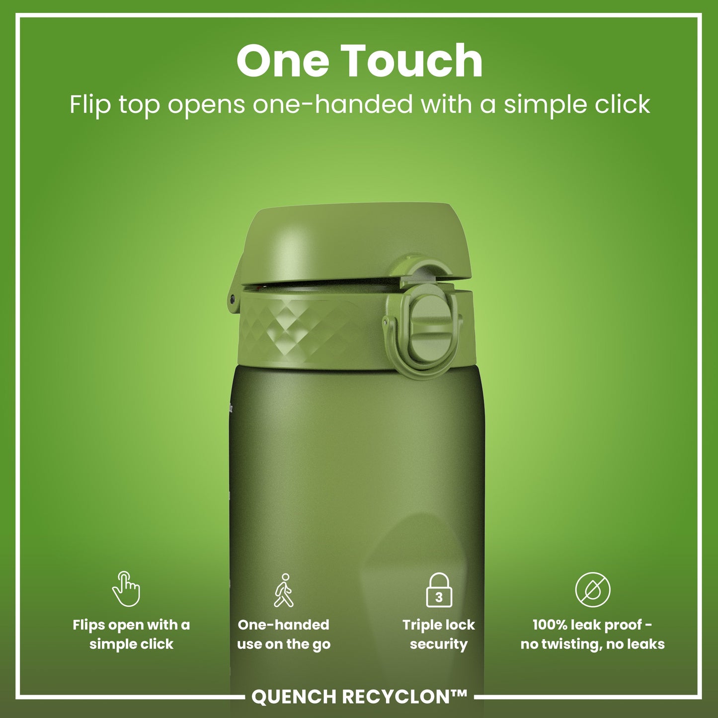 Leak Proof 1 litre Water Bottle, Recyclon, Khaki Green