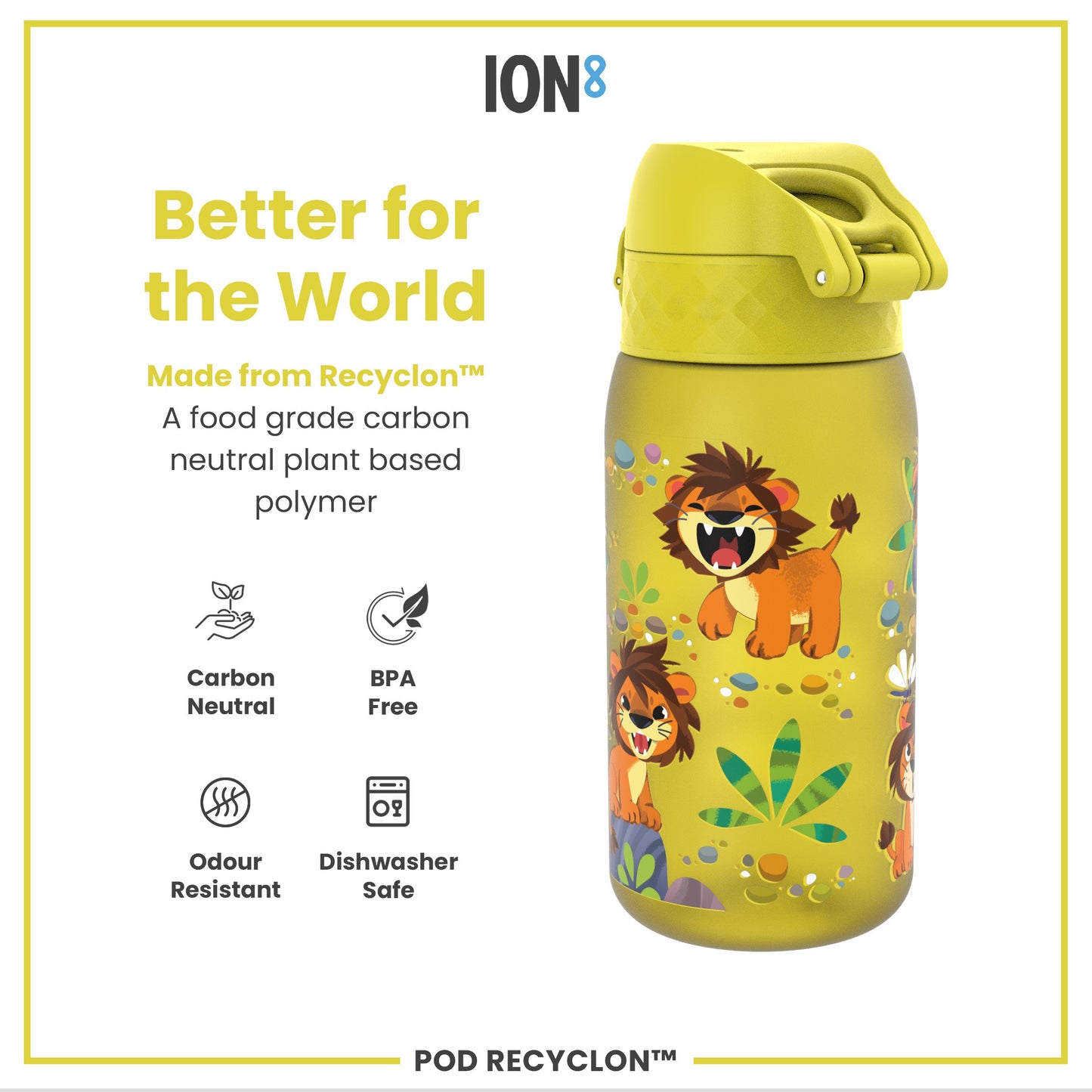 Leak Proof Kids Water Bottle, Recyclon, Baby Lions, 350ml (12oz)