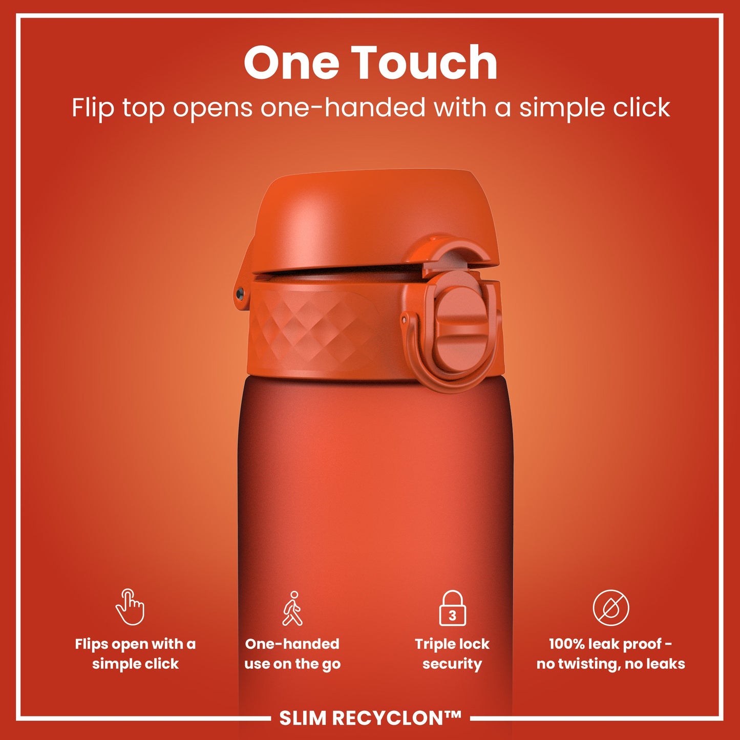 Leak Proof Slim Water Bottle, Recyclon, Hearty Orange, 500ml (18oz)