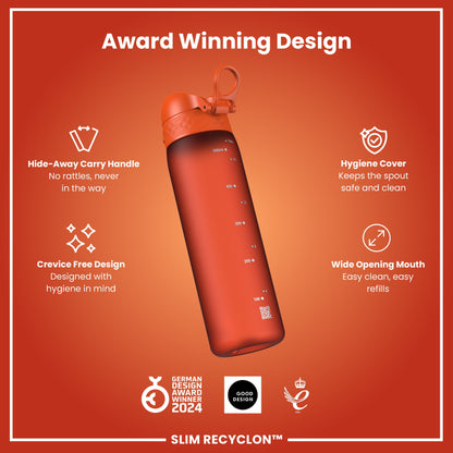 Leak Proof Slim Water Bottle, Recyclon, Hearty Orange, 500ml (18oz)