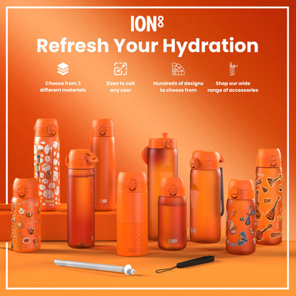 Leak Proof Slim Water Bottle, Recyclon, Hearty Orange, 500ml (18oz)