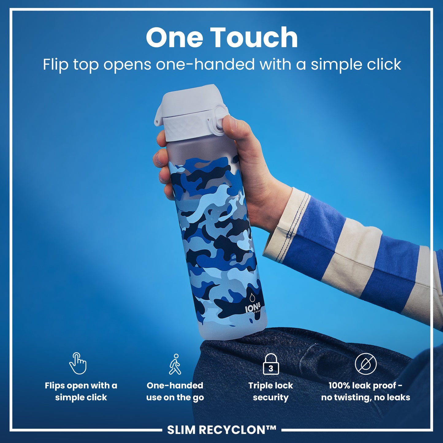 Leak Proof Slim Water Bottle, Recyclon, Camouflage, 500ml (18oz)