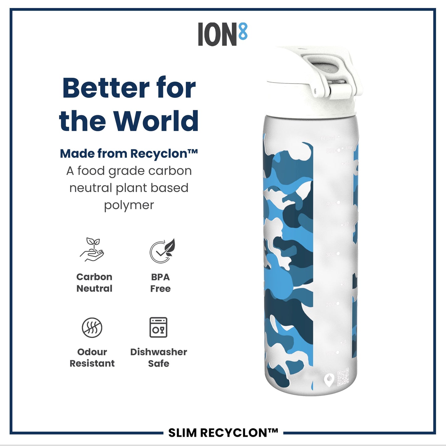 Leak Proof Slim Water Bottle, Recyclon, Camouflage, 500ml (18oz)