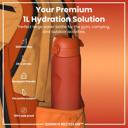 Leak Proof 1 litre Water Bottle, Recyclon, Orange