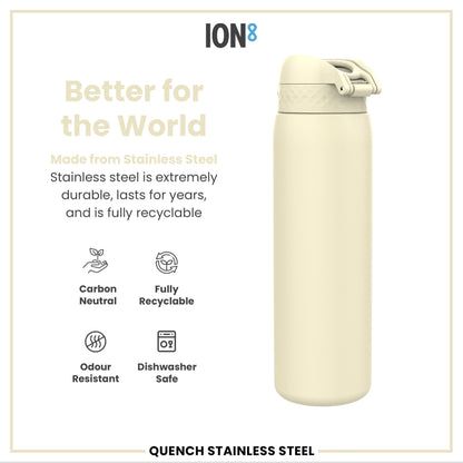 Leak Proof 1 Litre Water Bottle, Stainless Steel, Creamy White, 1L