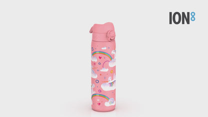 Leak Proof Slim Water Bottle, Stainless Steel, Unicorn Rainbow, 600ml (20oz)