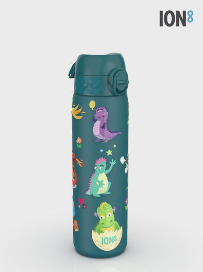 Leak Proof Slim Water Bottle, Stainless Steel, Dragons, 600ml (20oz)